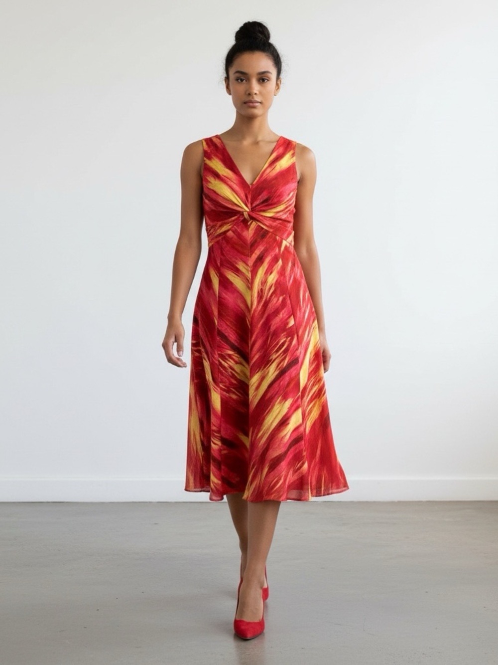 Jones New York Twist Front Pink Yellow Dress 8